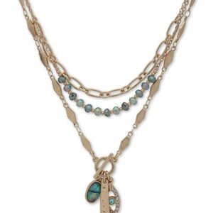 Lonna & Lilly Evil Eye Abalone Aurora Borealis Gold Layered Necklace Charms